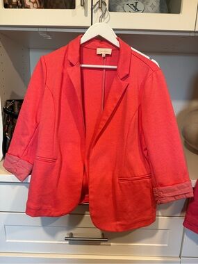 Skies Are Blue Coral Pink Open-Front Knit Blazer